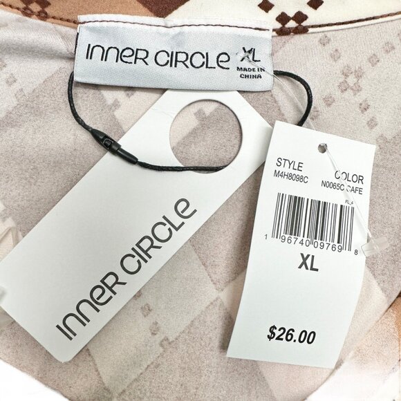 Inner Circle Blouse Womens XL Brown Argyle Print Soft Stretchy Long Sleeves - Picture 8 of 12